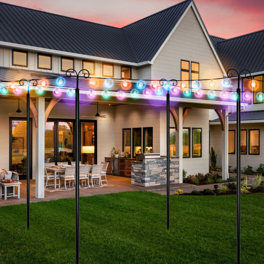 String Light Poles 2 Pack Outdoor Metal Poles with Top Arc Hook and 5-Prong Base-10 ft W2B