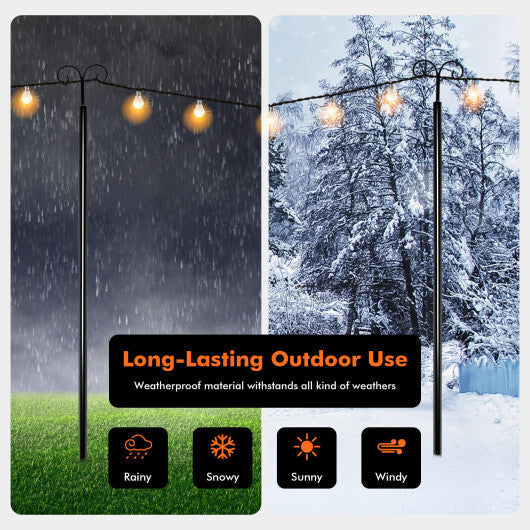 String Light Poles 2 Pack Outdoor Metal Poles with Top Arc Hook and 5-Prong Base-10 ft W2B