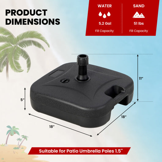 Fillable Patio Umbrella Base with Handle Fit 1.5 Inch Umbrella Poles-Black W2B