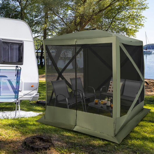 6.7 x 6.7 Feet Pop Up Gazebo with Netting and Carry Bag-Coffee W2B