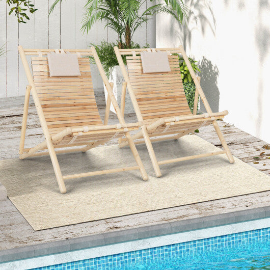Solid Fir Wood Lounge Chair with 3-Level Adjustable Backrest and Soft Padded Headrest-Natural W2B