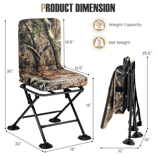 Swivel Folding Chair with Backrest and Padded Cushion-Camouflage W2B