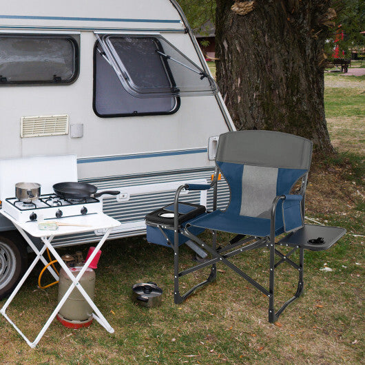 Folding Camping Directors Chair with Cooler Bag and Side Table-Blue W2B