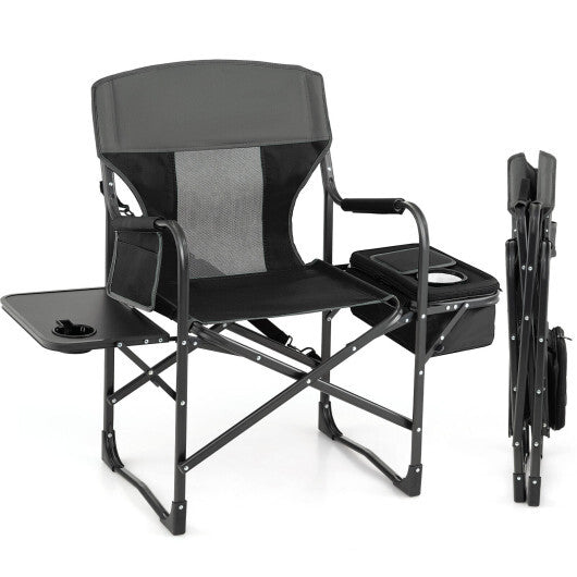 Folding Camping Directors Chair with Cooler Bag and Side Table-Blue W2B