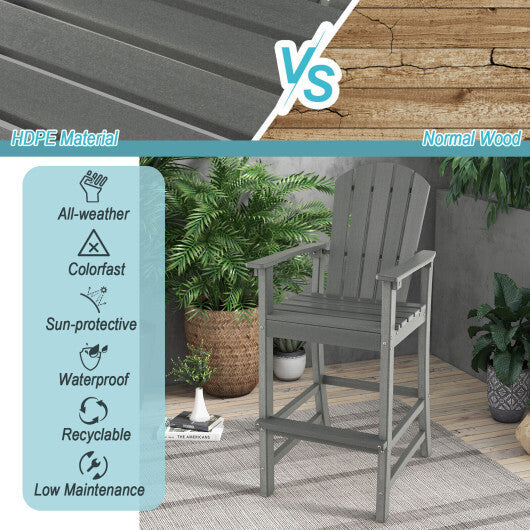 30 Inches Counter Height Outdoor HDPE Bar Stool with Armrests and Footrest-Gray W2B