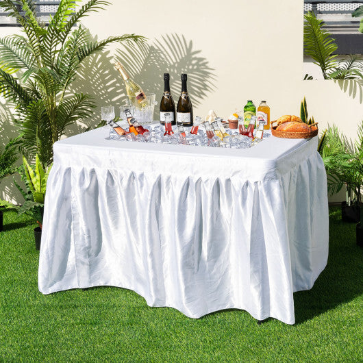 4 Feet Folding Ice Bin Table with Skirt for Camping Picnic Wedding-White W2B