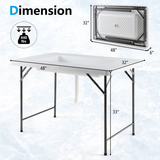 4 Feet Folding Ice Bin Table with Skirt for Camping Picnic Wedding-White W2B