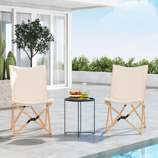 Set of 2 Bamboo Dorm Chair with Storage Pocket for Camping and Fishing-Black W2B