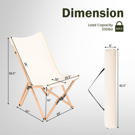 Set of 2 Bamboo Dorm Chair with Storage Pocket for Camping and Fishing-Beige W2B