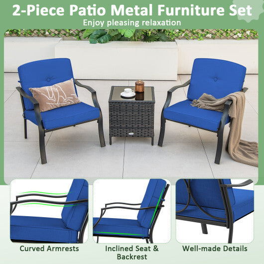 2 Piece Patio Metal Chairs with Seat and Back Cushions