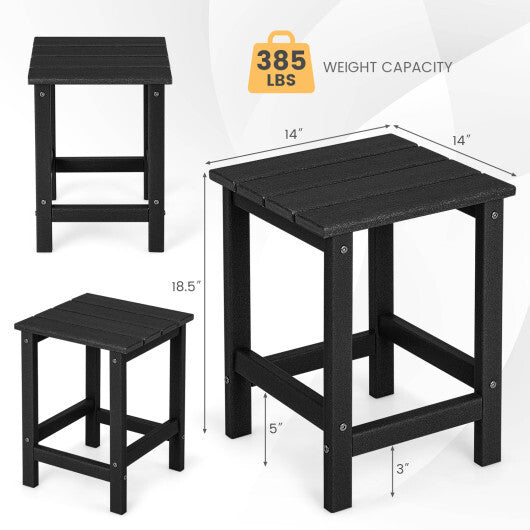 Set of 2 14 Inch Square Weather-Resistant Adirondack Side Table-Black W2B