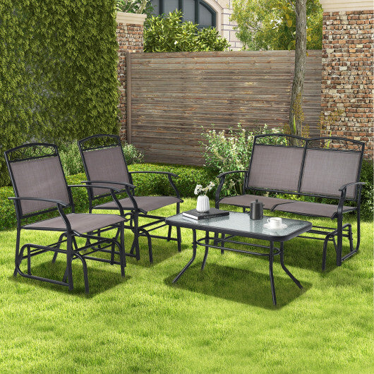 Set of 2 Outdoor Metal Glider Armchairs with Weather-resistant Fabric W2B