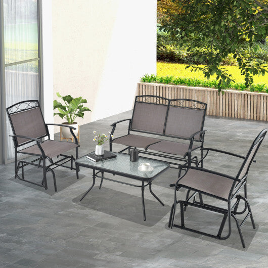 Set of 2 Outdoor Metal Glider Armchairs with Weather-resistant Fabric