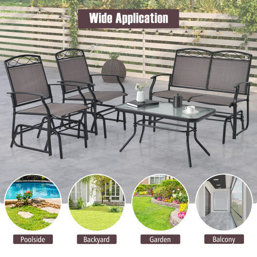 Set of 2 Outdoor Metal Glider Armchairs with Weather-resistant Fabric W2B
