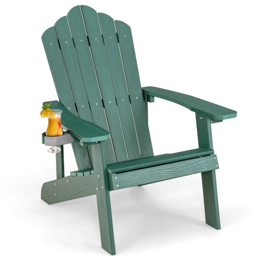 Weather Resistant HIPS Outdoor Adirondack Chair with Cup Holder-Black
