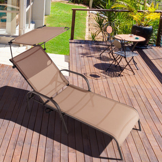 Patio Heavy-Duty 5-Level Adjustable Chaise Lounge Chair-Brown W2B