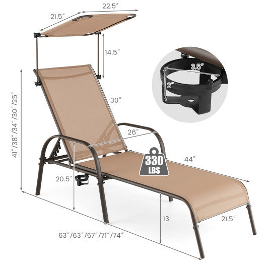 Patio Heavy-Duty 5-Level Adjustable Chaise Lounge Chair-Brown W2B