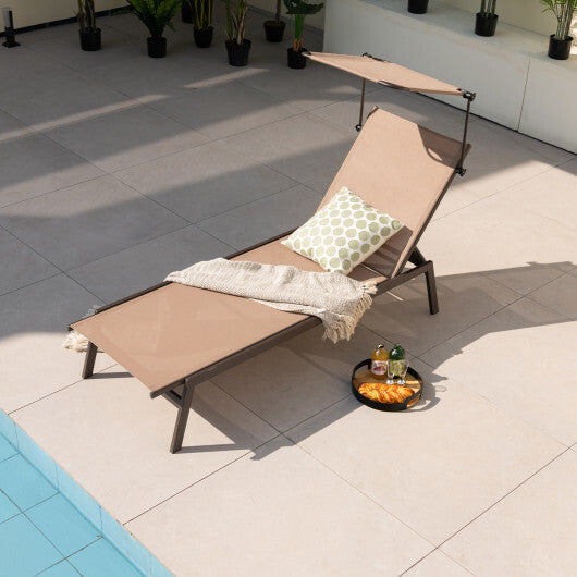 Outdoor Chaise Lounge Chair with Sunshade and 6 Adjustable Position-Brown W2B