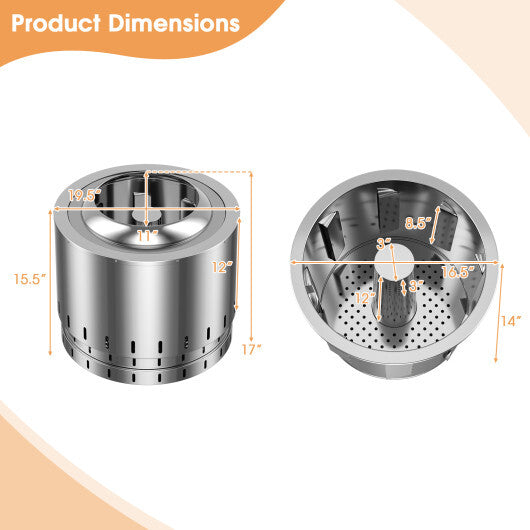 Smokeless Stainless Steel Fire Pit with Ash Pan for Yard Camping-Silver W2B