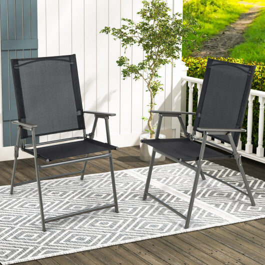 2 Pieces Patio Folding Chairs with Armrests for Deck Garden Yard-Black & Gray W2B