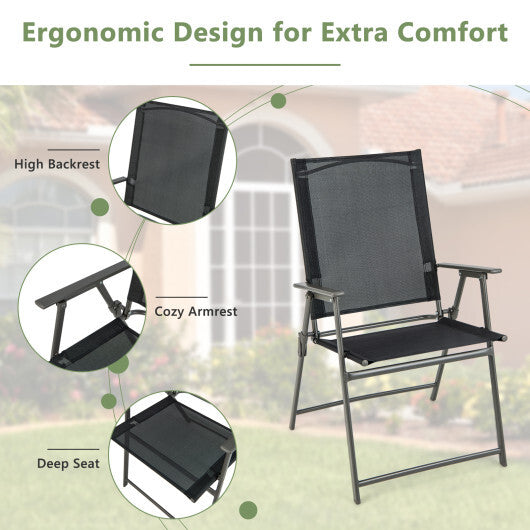 2 Pieces Patio Folding Chairs with Armrests for Deck Garden Yard-Black & Gray W2B