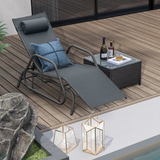 Outdoor Chaise Lounge Glider Chair with Armrests and Pillow-Gray W2B