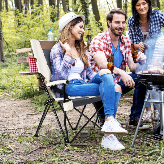 Folding Camping Chair with Cup Holder Armrest and Lumbar Pillow W2B