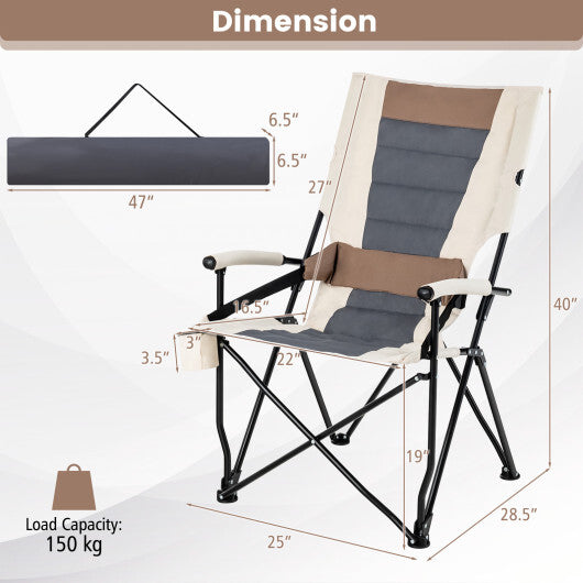 Folding Camping Chair with Cup Holder Armrest and Lumbar Pillow W2B
