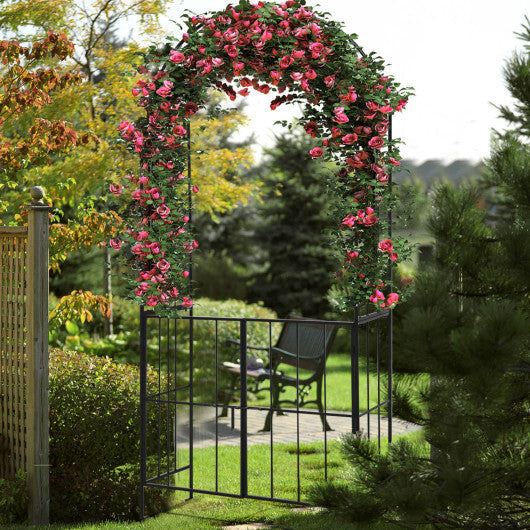 Garden Arch Arbor Trellis with Gate Patio Plant Stand Archway-Black W2B