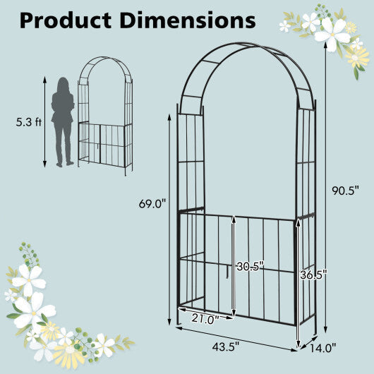 Garden Arch Arbor Trellis with Gate Patio Plant Stand Archway-Black W2B