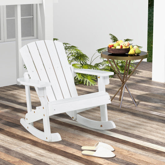 Outdoor Wooden Kid Adirondack Rocking Chair with Slatted Seat-Coffee W2B