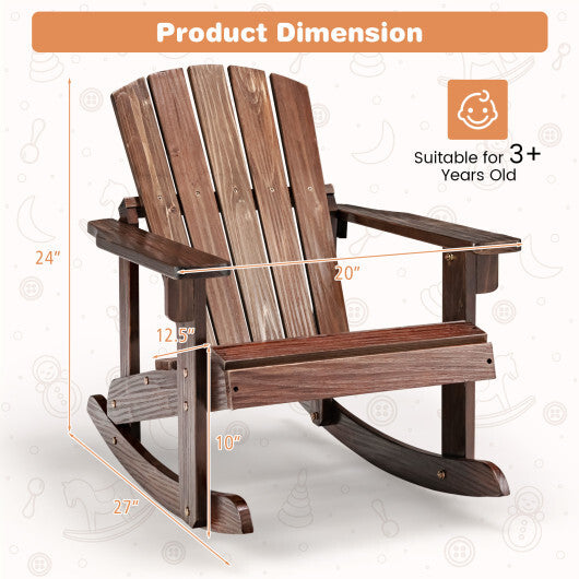 Outdoor Wooden Kid Adirondack Rocking Chair with Slatted Seat-Coffee W2B