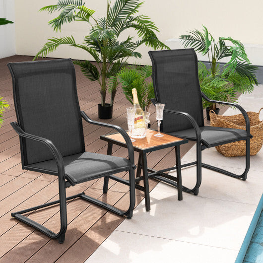 2 Pieces C-Spring Motion Patio Dining Chairs with Breathable Fabric-Brown