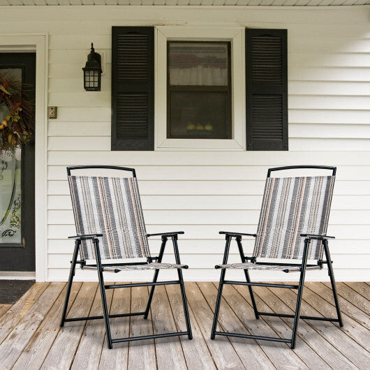 Set of 2 Patio Folding Sling Chairs Space-saving Dining Chair-Gray W2B