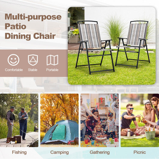 Set of 2 Patio Folding Sling Chairs Space-saving Dining Chair-Gray W2B
