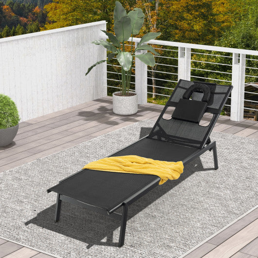Patio Sunbathing Lounge Chair 5-Position Adjustable Tanning Chair-Black W2B