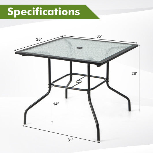 35 x 35 Inch Patio Dining Table with 1.5 Inch Umbrella Hole without Umbrella W2B