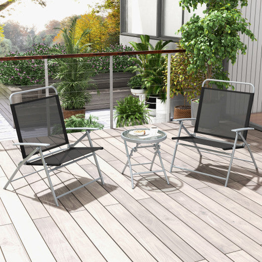 3 Pieces Patio Folding Chair Set Outdoor Metal Conversation Set W2B