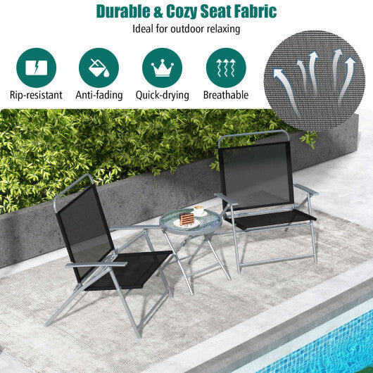 3 Pieces Patio Folding Chair Set Outdoor Metal Conversation Set W2B