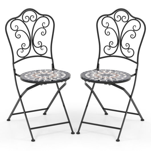 Set of 2 Mosaic Chairs for Patio Metal Folding Chairs-Multicolor W2B