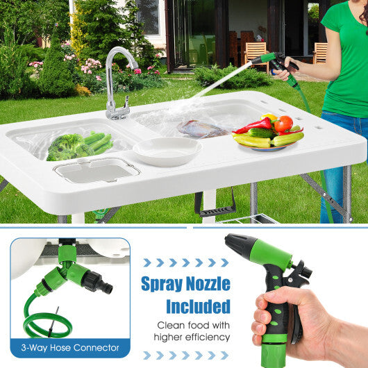 2-in-1 Folding Fish Cleaning Table-White W2B