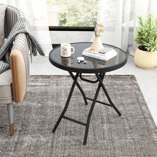 18 Inch Folding Side Table Patio Round Compact Coffee Table-Gray W2B