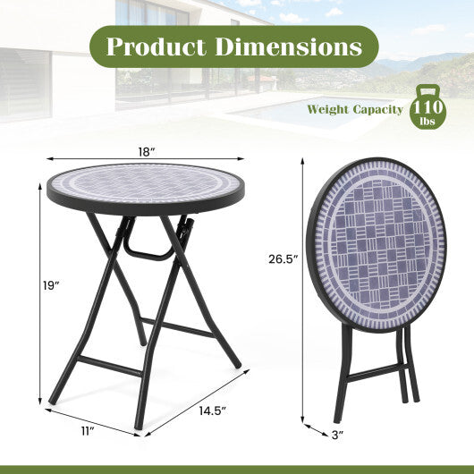 18 Inch Folding Side Table Patio Round Compact Coffee Table-Gray W2B