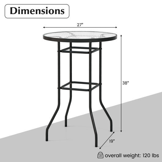 38 Inch Patio Bar Table with Tempered Glass Tabletop W2B