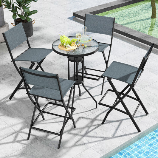 Folding Bar Stools Set of 2 Backrest Humanized Footrest-Blue W2B