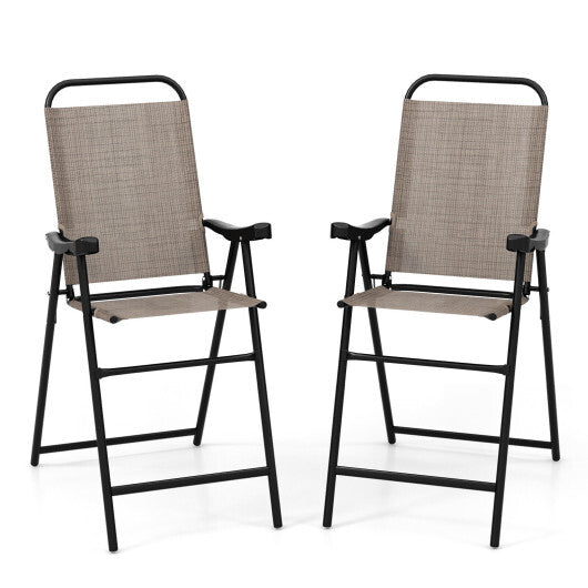 Patio Folding Bar Stool Set of 2 with Metal Frame and Footrest-Blue W2B
