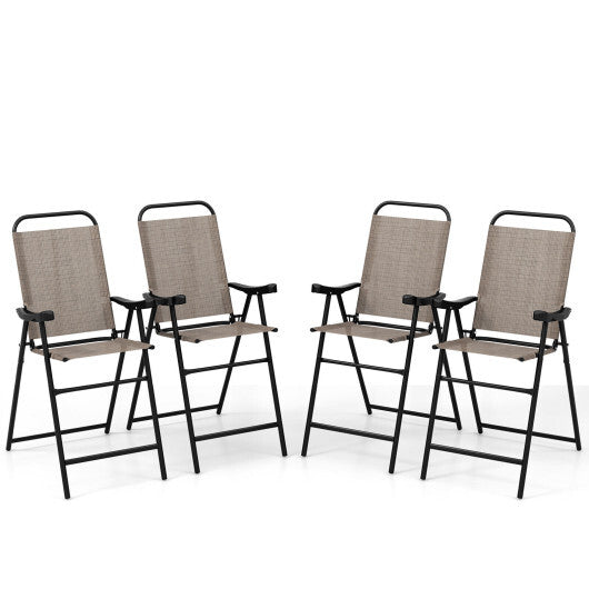 Patio Folding Bar Stool Set of 4 with Metal Frame and Footrest-Coffee W2B