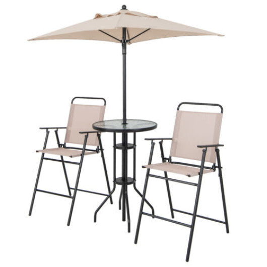 4 Pieces Outdoor Bar Set with Umbrella-Beige W2B