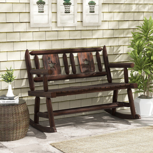 Patio Rocking Bench Double Rocker Chair with Ergonomic Seat 2-Person Loveseat W2B