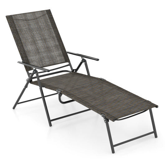 Patio Folding Chaise Lounge Chairs Recliner with 6-Level Backrest-Brown W2B